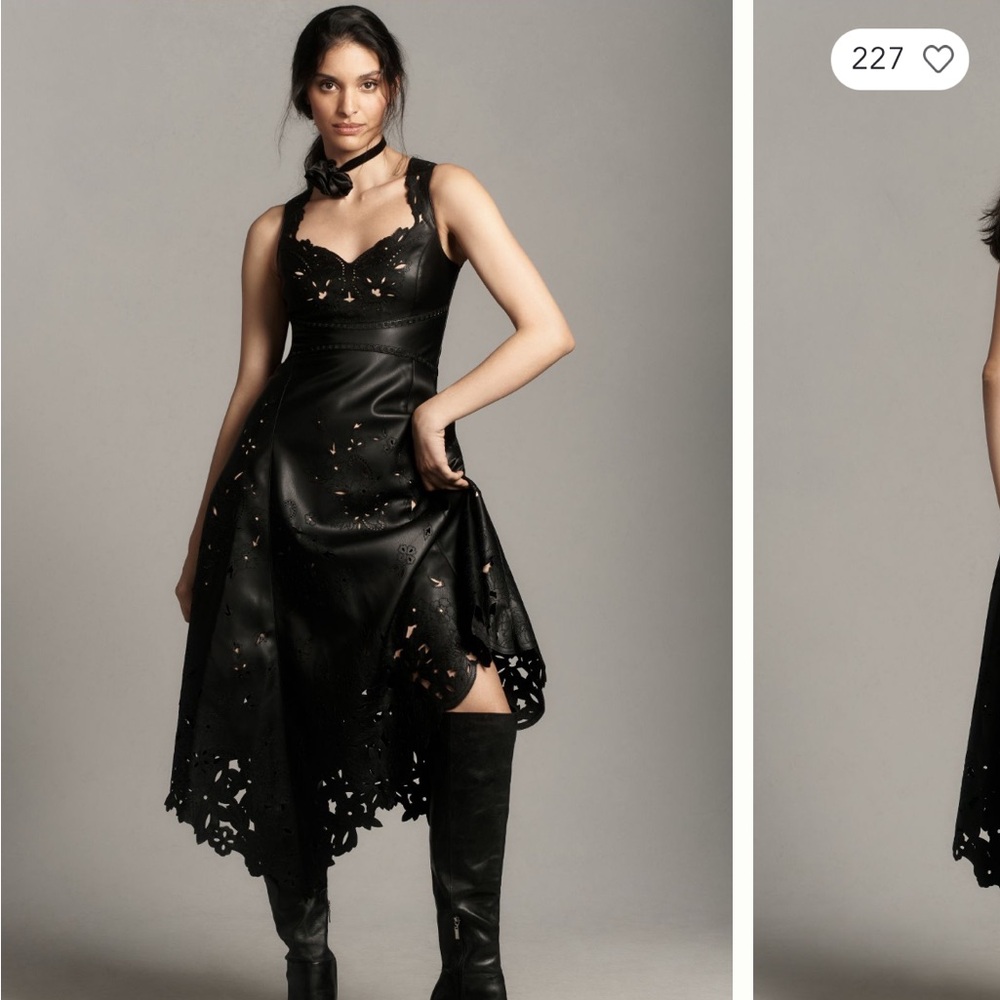 Anthropologie Sweetheart Faux Leather A-Line Midi Dress